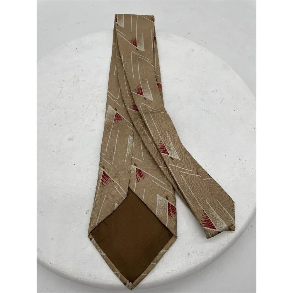 Giorgio Armani  Geometric Tan White and Red Silk Blend Tie Italy